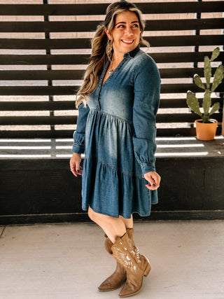 Sundown Western Boho Mini Dress, Denim - The Farmhouse