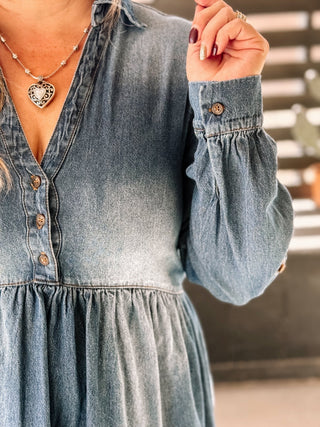 Sundown Western Boho Mini Dress, Denim - The Farmhouse