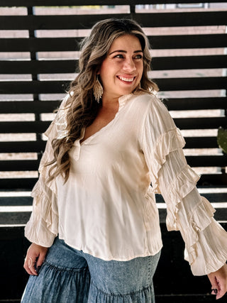 Sunset Ruffle Boho Blouse, Ivory - The Farmhouse