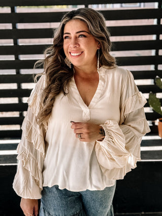 Sunset Ruffle Boho Blouse, Ivory - The Farmhouse