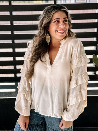 Sunset Ruffle Boho Blouse, Ivory - The Farmhouse