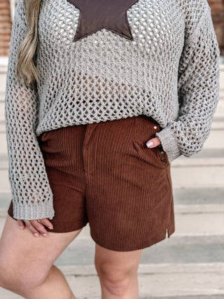 Sweet Maple Studded Detail Pockets Corduroy Shorts - The Farmhouse