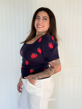 Sweet Strawberry Puff Sleeve Top - 110 Blouses - The Farmhouse