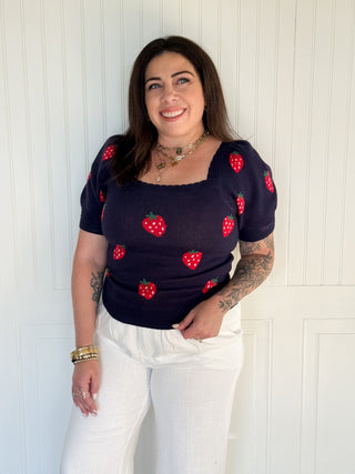 Sweet Strawberry Puff Sleeve Top - 110 Blouses - The Farmhouse