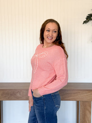 Sweetly Stitched Bow Sweater - 140 Sweatshirts + Sweaters - The Farmhouse