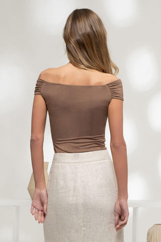 Take Me Away Reversible Off The Shoulder Knit Top - Mocha - The Farmhouse