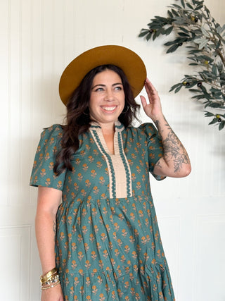 Teal Bloom Block Print Dress - 170 Dresses - The Farmhouse