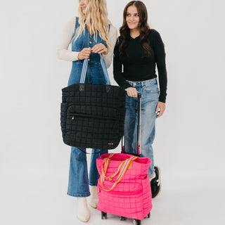 Tenley Quilted Tote Roller Bag on the wheeled trolley