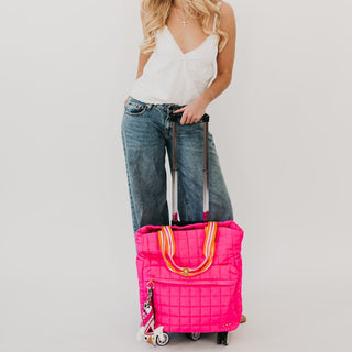 Tenley Quilted Tote Roller Bag in Hot Pink