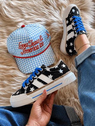 THATS HER - BLACK WITH OVERSIZED STARS SNEAKERS - 300 Footwear - The Farmhouse
