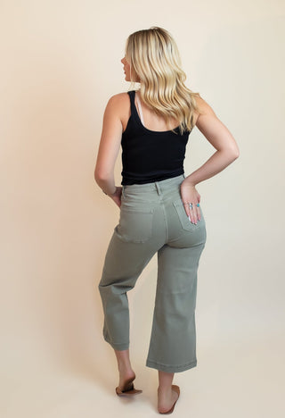 The Army Green Utility Wide Crop Jeans - Bottom-Pants - The Farmhouse