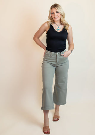 The Army Green Utility Wide Crop Jeans - Bottom-Pants - The Farmhouse