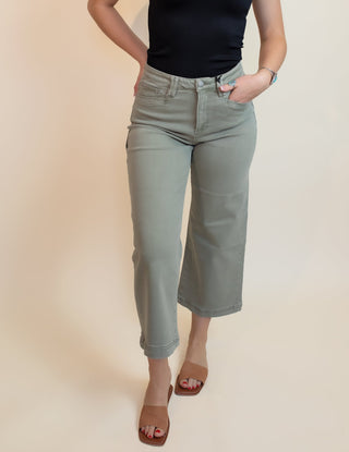 The Army Green Utility Wide Crop Jeans - Bottom-Pants - The Farmhouse