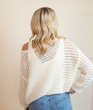 The Barefoot Morning Open Knit Sweater Top, Ivory - 130 Basics - The Farmhouse