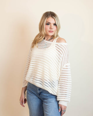 The Barefoot Morning Open Knit Sweater Top, Ivory - 130 Basics - The Farmhouse