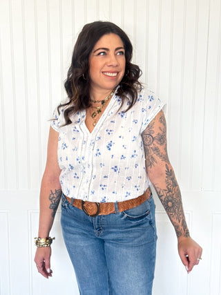 The Blue Garden Lace Detail Top - 100 Casual Tops - The Farmhouse