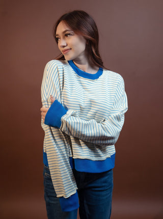 Back view of Blue Harbor striped crossback French terry sweatshirt