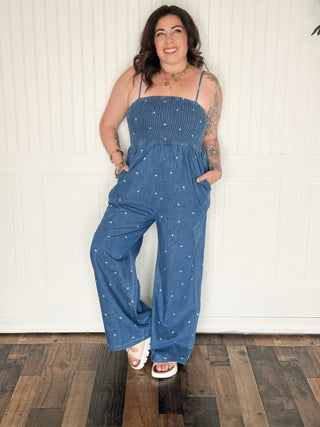 The Bluebell Heart Embroidered Jumpsuit - 180 One Piece Outfits - The Farmhouse