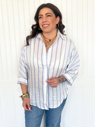 The Blueline Breeze 3/4 Sleeve Shirt - 110 Blouses - The Farmhouse