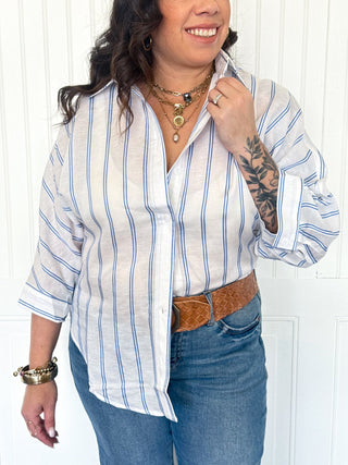 The Blueline Breeze 3/4 Sleeve Shirt - 110 Blouses - The Farmhouse