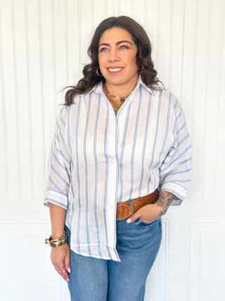 The Blueline Breeze 3/4 Sleeve Shirt - 110 Blouses - The Farmhouse