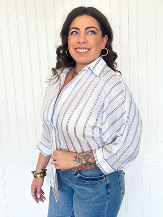 The Blueline Breeze 3/4 Sleeve Shirt - 110 Blouses - The Farmhouse