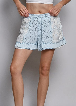 The Cloudberry Lace Trim Shorts, Sky Blue Floral - 220 Shorts + Skirts - The Farmhouse