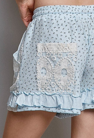 The Cloudberry Lace Trim Shorts, Sky Blue Floral - 220 Shorts + Skirts - The Farmhouse