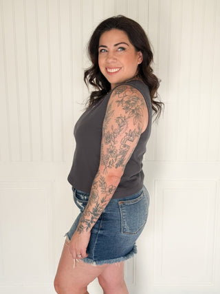 The Cotton Muse Crop Tank, Charcoal - 100 Casual Tops - The Farmhouse