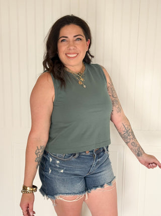 The Cotton Muse Crop Tank, Hunter Green - 100 Casual Tops - The Farmhouse