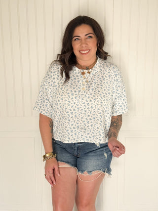 The Daisyfield Henley Knit, Blue - 100 Casual Tops - The Farmhouse