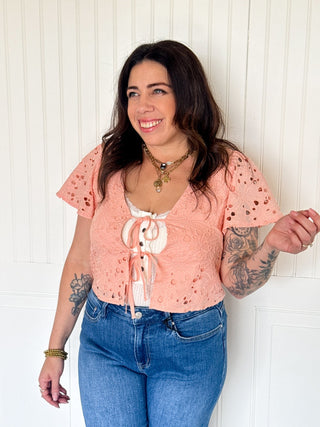 The Delicate Knot Eyelet Blouse, Coral - 110 Blouses - The Farmhouse
