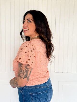 The Delicate Knot Eyelet Blouse, Coral - 110 Blouses - The Farmhouse