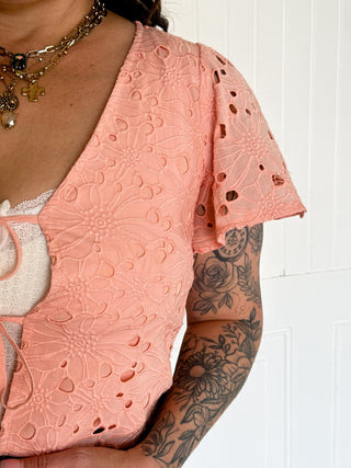 The Delicate Knot Eyelet Blouse, Coral - 110 Blouses - The Farmhouse