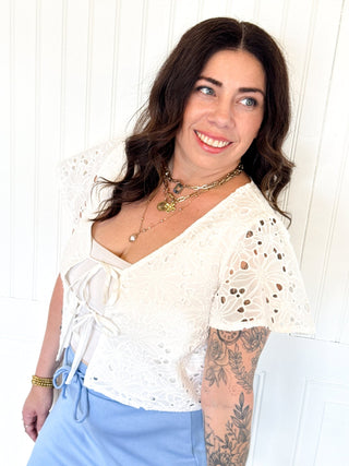 The Delicate Knot Eyelet Blouse, Ivory - 110 Blouses - The Farmhouse