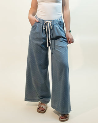The Dotty Breeze Wide Leg Polka Dot Denim Pants - 240 Pants - The Farmhouse