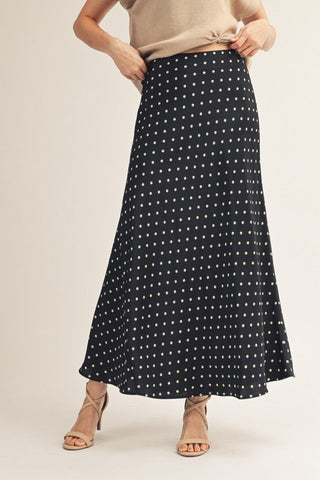 The Dotty Darling Satin Maxi Skirt, Black - 220 Shorts + Skirts - The Farmhouse