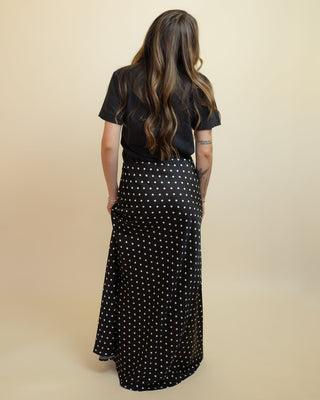 The Dotty Darling Satin Maxi Skirt, Black - 220 Shorts + Skirts - The Farmhouse