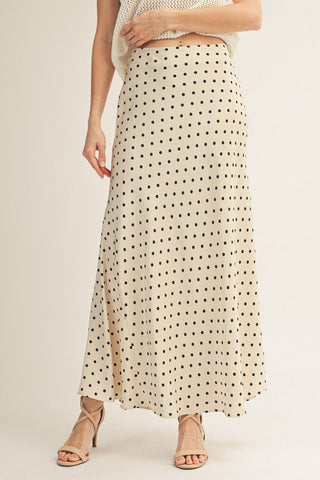 The Dotty Darling Satin Maxi Skirt, Champagne - 220 Shorts + Skirts - The Farmhouse