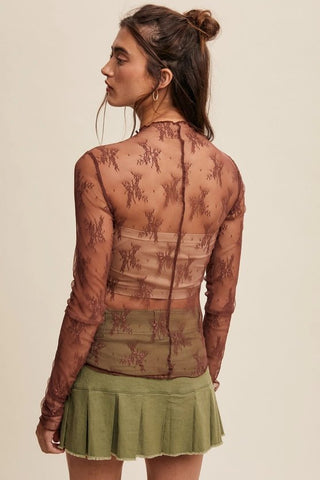 The Ethereal Lace Long Sleeve, Red Bean - 110 Blouses - The Farmhouse