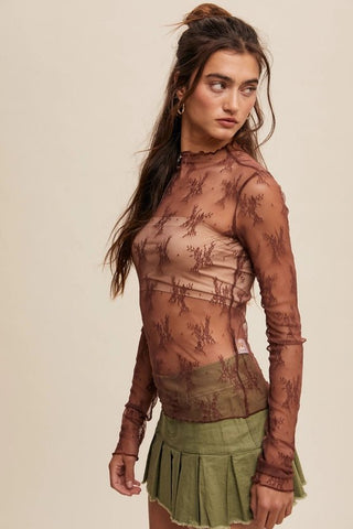 The Ethereal Lace Long Sleeve, Red Bean - 110 Blouses - The Farmhouse
