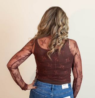 The Ethereal Lace Long Sleeve, Red Bean - 110 Blouses - The Farmhouse
