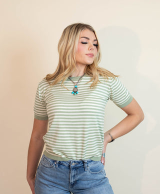 The Eucalyptus Stripe Top - 110 Blouses - The Farmhouse