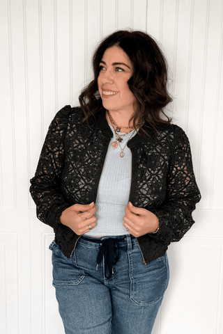 The Garden Stitch Bomber Jacket, Black - 150 Kimonos + Cardigans - The Farmhouse