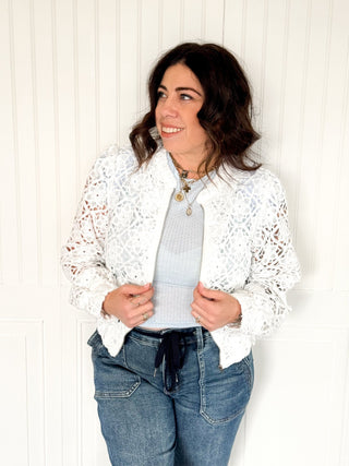 The Garden Stitch Bomber Jacket, White - 150 Kimonos + Cardigans - The Farmhouse