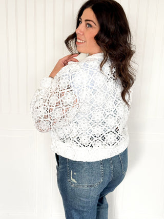 The Garden Stitch Bomber Jacket, White - 150 Kimonos + Cardigans - The Farmhouse