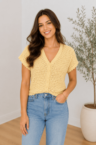 The Honeycomb Crochet V-Neck Top - 150 Kimonos + Cardigans - The Farmhouse