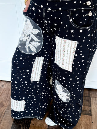 The Lace & Bloom Patchwork Overalls, Black Star - 180 One Piece Outfits - The Farmhouse