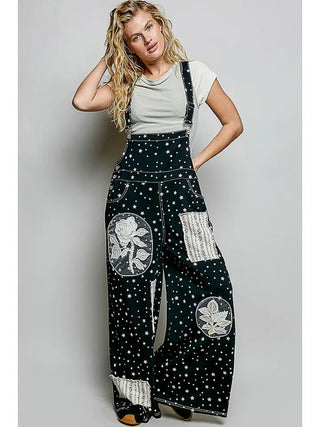 The Lace & Bloom Patchwork Overalls, Black Star - 180 One Piece Outfits - The Farmhouse
