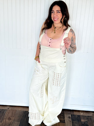 The Lace & Bloom Patchwork Overalls, Natural - 180 One Piece Outfits - The Farmhouse
